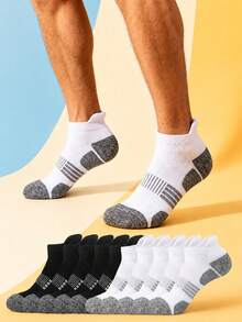 1/5 Pairs Men's Sports Short Socks, Outdoor Fitness Running Socks, Terry Bottom Non-Slip Cushioning Comfortable Soft, Suitable For Teenagers And Adults - Multicolor - View 1