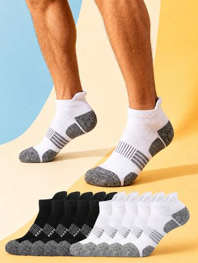 1/5 Pairs Men's Sports Short Socks, Outdoor Fitness Running Socks, Terry Bottom Non-Slip Cushioning Comfortable Soft, Suitable For Teenagers And Adults