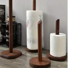 1pc Solid Walnut Wood No-Drill Kitchen Paper Towel Holder, Vertical Design With Non-Slip Base, Suitable For Kitchen, Bathroom, Living Room Countertop Paper Towel Storage, Can Store Hair Ties, Practical Gift For Mom And Wife - Multicolor - View 3
