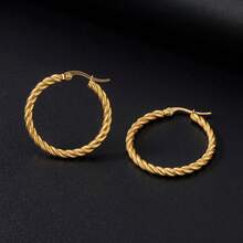 1 Pair Minimalist 18K Gold-Plated Twist Gold Wire Texture Sparkling Stainless Steel Earrings For Women Daily Wear - Gold - View 6