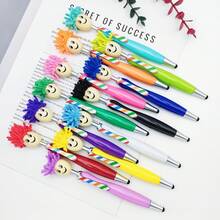 1pc 2-In-1 Colorful Fuzzy Smiling Face Doll Head Touchscreen Ballpoint Pen, 1.0mm Bullet Tip Clickable Switch Between Touchscreen And Ballpoint, Cute Cartoon Mop Head Doll Office Signing Pen (2 Styles Randomly Sent) - Multicolor - View 7