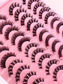 1 Set Mixed False Eyelashes, Russian Strip Lashes, D Curl, Wispy Natural Look, 16mm Fluffy Faux Mink Lashes, Like Eyelash Extensions, Fluffy Cat Eye Look, False Tail Lengthening Eyelash Set - Black - View 8