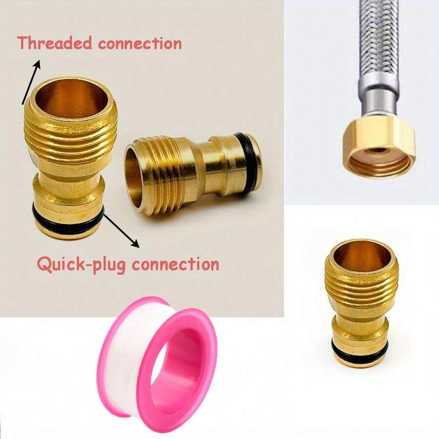 3pcs/Set Garden Hose Quick Connectors 1/2 Inch Brass Male Thread Quick Connectors With Sealing Tape, Suitable For Garden Irrigation, Watering, Car Washing, Outdoor Garden Hose Connection, Leak-Proof Quick Release Adapter - A - View 1