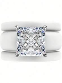 Set Cincin Silikon 3 Buah dengan Batu Zirkonia Potongan Persegi, Cocok untuk Pemakaian Sehari-hari, Pernikahan, Hari Valentine, Ulang Tahun, dan Acara Pemberian Hadiah. - Cincin silikon hitam dan putih - View 2