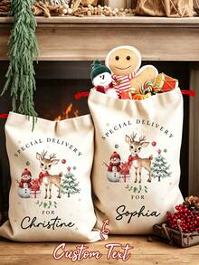 Customized Santa Claus Gift Bag, Customized Christmas Party Gift Bag, Customizable Name/Text, Train And Snowflake Pattern, Lightweight And Durable, Foldable Travel Makeup Storage Bag, Holiday Party Supplies, Christmas Drawstring Gift Bag, Christmas Countdown Bag, Fun Design, Perfect For Celebrations And Party Gifts (Random Drawstring Color) - Multicolor - View 3