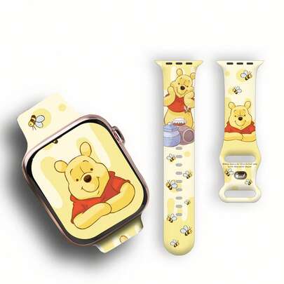 Miniso Correa de reloj de moda con lindo diseño de anime de Winnie The Pooh, suave, elástica, transpirable y cómoda, correa de repuesto para muñeca, compatible con Apple Watch Ultra Series SE/11/10/9/8/7/6/5/4/3/2/1, compatible con relojes inteligentes Samsung y Honor (38mm/40mm/41mm/42mm/46mm/45mm/44mm/49mm correa de silicona, adecuada tanto para hombres como para mujeres, regalo para amigos y familiares