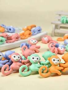 24pcs Mini 3D Cute Monkey Pencil Erasers, Monkey Erasers, Hanging Pencil Erasers, Suitable For Classroom Rewards, Party Favors, Back To School Gifts And Friend Exchange - Monkey Eraser - View 6