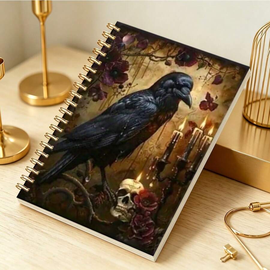 DANPERJI 1pc A5 Spiral Journal, Gothic Vintage Dark Flower Art Notebook, Dark Romantic Aesthetic, Personal Journaling & Hobby Use, Notetaking Organizer Memorandum - Gothic - View 1