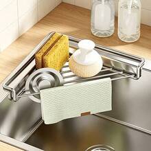 1pc Corner Sink Organizer Rack, Heavy Duty Stainless Steel Sink Drying Rack, Dish Cloth And Sponge Drying Rack, Space-Saving Triangular Kitchen Sponge Cloth Rack, Suitable For Dish Soap, Cleaning Brush, Draining Countertop - Stainless Steel Dish Rack - View 2
