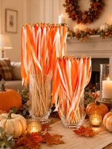 4/18/32pcs Wedding Bell Ribbon Sticks, Orange Ribbon Tassel Sticks, Suitable For Baptism Party, Wedding Ceremony, Holiday Celebration, Bridal Shower Decoration, Birthday Party, Wedding Decoration, Halloween Decoration, Autumn Home Decor - Multicolor - View 3