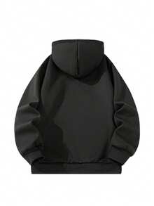 Sweatshirt Pria Kasual Minimalis Serbaguna Musim Gugur/Dingin dengan Lapisan Termal dan Resleting Setengah, Cocok untuk Perjalanan dan Bepergian Sehari-hari - Hitam - View 3