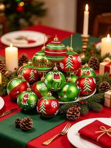 12pcs Christmas Tree Decor Balls, 2.4 Inch Red & Green Christmas Ball Hanging Ornaments, Shiny Christmas Tree Hanging Ball Decorations, Christmas Holiday Decorations - Multicolor - View 4