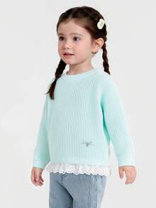 Balabala Baby Girls Knit Sweater Soft‑Touch New Autumn Winter Knitted Base Layer Pullover For Little Young Girl - Blue Tint - View 2