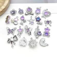 5/20pcs Silvery Plated Purple Rhinestone Charms Dolphin Shell Star Heart Butterfly Owl Pendant For DIY Necklace Earring Jewelry Making Findings - Mauve Purple - View 6