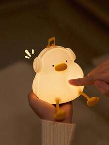 1pc Cute Duck Silicone Tap Night Light, Rechargeable Patting Lamp, Soft Warm Bedside Sleep Lamp, Eye‑Caring Atmosphere Table Lamp, Creative Holiday Gift For Bedroom Dorm Home Decor, Present For Friends Family - Multicolor - View 8