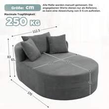 Komprimierter ovaler Relaxsessel aus Cordstoff – Montagefreier Einzelsessel mit tiefer Sitzfläche (122 cm), Lounge-Sessel für Wohnzimmer, Schlafzimmer & Leseecke – Hellbeige/Grün/Grau - Grau - Übersicht 7