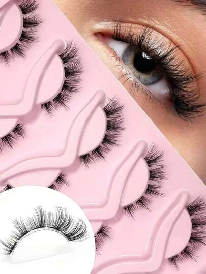 ENCHUW 5 Pairs Luxury Faux Mink Eyelashes, Transparent Eyelash Band, Winged Eyelashes, Natural Cat Eye Look, Reusable, Comfortable, Suitable For All Occasions
