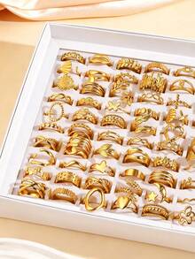 3/6/9/12/24pcs Stainless Steel 18K Gold Plated Minimalist Geometric Open Rings, Fashionable For Daily Wear (Random Delivery) - Gold - View 4