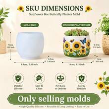 Sunflower Bee Butterfly Embossed Succulent Planter Silicone Mold, Can Make Aromatherapy Candles, DIY 3D Embossed Mold, Reusable, Compatible With Resin, Plaster, Cement, Clay, Handmade Decor, Home Holiday Gift - A - View 4