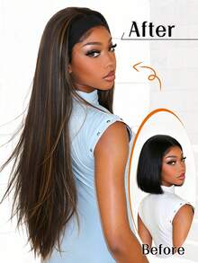 Synthetic Headband Wig For Women Half Wig Black Mixed Brown Highlight Wig Wear And Go Glueless Wig Long Straight Heat Resistant Fiber Daily Party 26 Inch - Multicolor - View 8