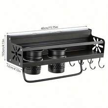 Kitchen Wall-Mounted Spice Rack With Hooks, Utensil And Cookware Hanging Rack, Two Installation Methods: Screw-In And Adhesive, Space-Saving Storage Organizer For Home, Suitable For Kitchen, Bathroom, Home, Kitchen Accessories - Multicolor - View 3