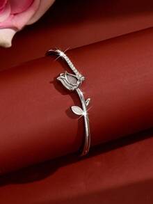 1pc Fashion Women's Tulip Flower Stackable Bracelet, Suitable For Daily Wear, Banquet, Party, Wedding - Multicolor - View 5