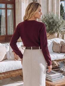 NiceArt Women's V‑Neck Gold Button Front Long Sleeve Knit Cardigan Wool Blended Fall Winter Elegant Vintage For Festival Office Date Party Outfits - Burgundy - View 2