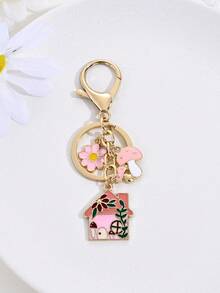 1pc Sweet Cute Vacation Style Enamel House Bee Flower Mushroom Keychain, Bag Decoration, Car Key Pendant, Student Backpack Charm, Souvenir, Gift For Friends - Multicolor - View 13