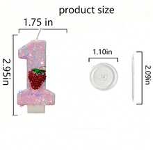 1pc Handmade Pink Glitter Number Birthday Candle With Rhinestone Raspberry Fruit Decoration, 0-9 Number Cake Topper, Sweet Cute Girl Birthday Baby Shower Fruit Theme Party Dessert Table Celebration Supplies - Pink Strawberry - View 5