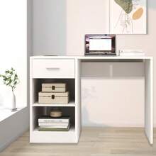 100cm Length Computer Desk, Study Writing Table, PC Laptop Desk With 1 Drawer And 2 Shelves - White - View 4