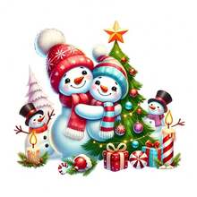 1/2/3pcs Hugging Snowman Christmas Tree Heat Transfer Iron-On Patch, Holiday Gift Candle Snowman Iron-On Sticker, DIY Decoration For T-Shirt, Hoodie, Pillow, Tote Bag - Multicolor - View 1
