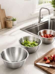 4Pcs/3pcs/1pc Stainless Steel Cooking Mixing Bowl With Scale, Japanese Style Thickened Mixing And Kneading Bowl For Home Use, Egg Beating, Salad, Baking - Silver - View 12