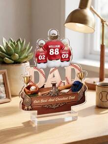 1pc Personalized Baseball Family MVP Dad Plaque, Custom Text Desk Ornament, Sports Themed Keepsake Decor, Unique Father's Day Birthday Gift From Kids For Baseball Loving Dad, Home Office Tabletop Display Decoration - Multicolor - View 8