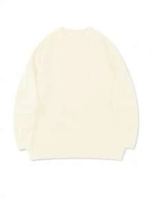 Men's Unisex Crew Neck Pullover Sweater, Casual Daily Commute, Versatile Streetwear, Sporty, Solid Color, Minimalist, Loose Fit, Long Sleeve, Autumn Winter - Apricot - View 2