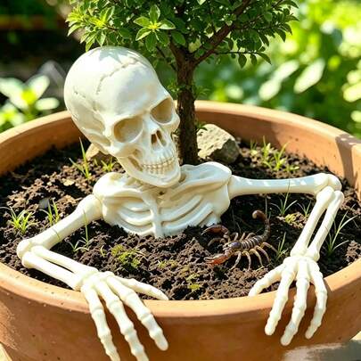 1pc Halloween Decor Realistic Half Body Skeleton Desktop Ornament Half Body Crawling Skeleton Garden Decoration