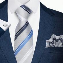 AlanKing Men's Striped Tie, Pocket Square And Cufflinks 3-Piece Set, Versatile Fashion Accessory For Business, Party, Banquet And Casual Outings - Multicolor - View 10