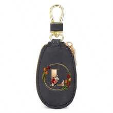Floral Wreath Letter A-Z Car Key Holder, Mini Car Key Storage Bag, PU Leather Keychain Wallet, Zipper Pouch, Car Key Organizer, Car Keychain, Unisex Gift - Multicolor - View 37