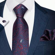 AlanKing 1 Set Paisley Floral Men's Tie, Pocket Square And Cufflinks Set, Suitable For Party, Holiday, Gathering And Banquet - Multicolor - View 1