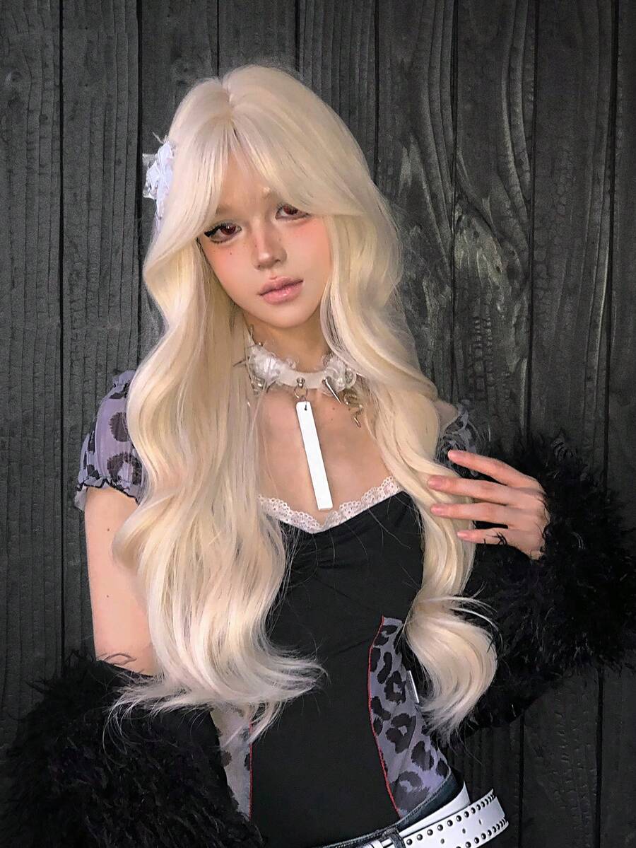 alicegarden 28 Inch Long Synthetic Wavy Curly Blonde Wig With Bangs, Suitable For Women's Daily, Party, Cosplay Use, Natural And Durable, Gift Wig (Accessories Not Included) - Gold - View 1