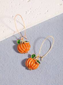2pcs Fashion Creative Pumpkin Halloween Earrings, Personalized Pumpkin Pendant Hoop Earrings, Halloween Thanksgiving Christmas Earrings - Style 2 - View 2