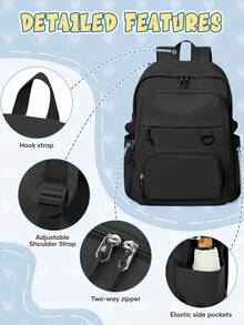 Minimalist Solid Color Multi-Functional Computer Backpack, Large Capacity With Multiple Compartments And Pockets, Fits Laptop, Built-In Luggage Strap For Suitcase Attachment, Wide Breathable Shoulder Straps For Pressure Relief, Lightweight Durable Business Casual School Commute Short Trip Backpack - Multicolor - View 4
