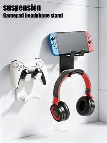 1 Buah Dudukan Pengontrol Game & Headphone Universal yang Dapat Dipasang di Dinding, Gantungan Gamepad Perekat Tanpa Bor, Rak Penyimpanan Ganda untuk Dinding/Meja untuk Aksesori Gaming PS 5 PS 4 Xb O X Switch, Alas Anti Selip, Pengatur Ruang Gaming Hemat Ruang - View 1