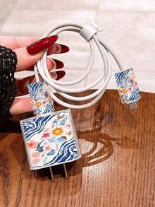 極簡海洋元素蘋果充電器蝴蝶結造型保護套，適用 20W Apple 15 充電線保護套、16 Pro Max 手機數據線保護套、13/14 Plus 保護殼，防斷裂、防貓咬 - 神話太陽 - 查看 3