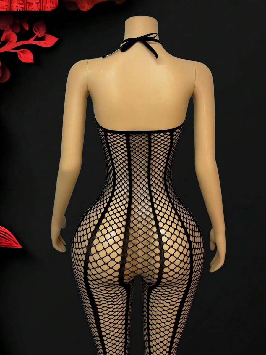Ladies Sexy Lingerie Women Hollow Out Tight Hot Pantyhose Mesh Bodysuit Stockings Perspective Sexy Long Socks - Black - View 1