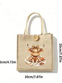 Canvas Tote Bag With Makeup Bag, Printed With Cow Pattern, Adorned With Pink Bow, Matching Makeup Bag, Shopping Bag, Foldable And Lightweight, Multi-Functional Handbag, Suitable For Commuting, Shopping, Daily Use, Party Gift, Suitable As Birthday Gift For Friends And Best Friends, Teacher's Day Gift, Back To School Gift - Multicolor - View 11
