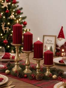 Christmas 4pcs Roman Column Scented Candle Set, Smokeless Scented Candles, Christmas Home Decor Candles, Halloween Decor Candles, Candle Centerpiece, Suitable For Home Decor Gifts - Coarse Gear Pointed Cylinder - View 6