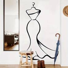 1pc PVC Material Black Classical Minimalist Women Line Wall Sticker Studio Dressing Room Decor Removable - one-size - View 4