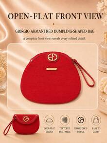 Giorgio Armani Armani Red Dumpling Clutch Bag, 18*12cm, Sold Individually, Textured Fabric With Wrist Strap, Suitable For Travel, Perfect For Storing Makeup And Small Essentials - Red - View 7
