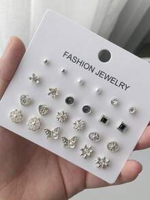 RINTOLER 12pairs Creative & Unique Design Geometric Hollow Out Simple Style Earrings Set - Silver - View 1