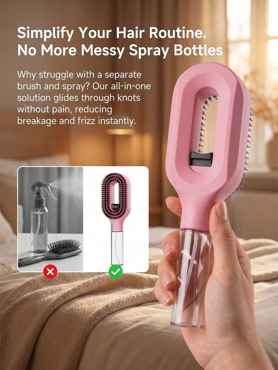 2‑In‑1 Spray Hair Brush, White Transparent Comb With Built‑In Water Tank, Soft Flexible Bristles, Detangling Moisturizing Hair Brush For All Hair Types, Travel‑Friendly Hair Styling Tool - Upgraded Version - View 1
